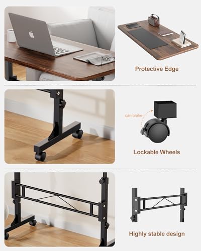 Amztabler Small Standing Desk Adjustable Height, Mobile Stand Up Desk with Wheels, 32 Inch Portable Rolling Desks Conference Room Tables for Walking Pad Treadmill Wood Rustic - color: Wood Rustic
