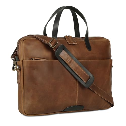 KomalC Leather Laptop Sleeve 15.5" with Trolley Strap, Fits up to 16" Laptop, Slim Office Bag with Shoulder Strap - color: Serena