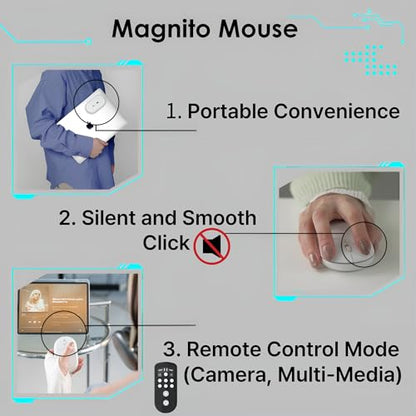 Magnito – Magnetic Wireless Bluetooth Mouse for MacBook, iPad, Laptop, Windows, Chrome OS, Linux – Compact & Portable, Slim, Lightweight, Quiet Clicks – The Best Travel Mouse (Silver) - color: Silver
