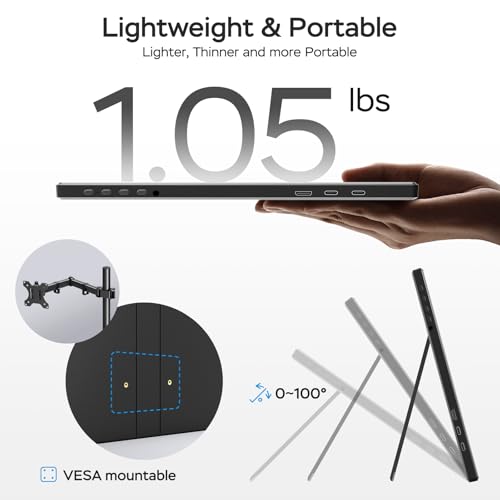 WGK 14 inch Portable Monitor 1200P FHD+ 100% sRGB Travel Display HDMI/USB-C Compatible with Laptops, Desktops, Phones, PS, Mac, Xbox, Switch, and Other Gaming Devices Includes Stand and Speakers VESA - size: 14 Inch 1200P