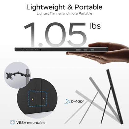 WGK 14 inch Portable Monitor 1200P FHD+ 100% sRGB Travel Display HDMI/USB-C Compatible with Laptops, Desktops, Phones, PS, Mac, Xbox, Switch, and Other Gaming Devices Includes Stand and Speakers VESA - size: 14 Inch 1200P