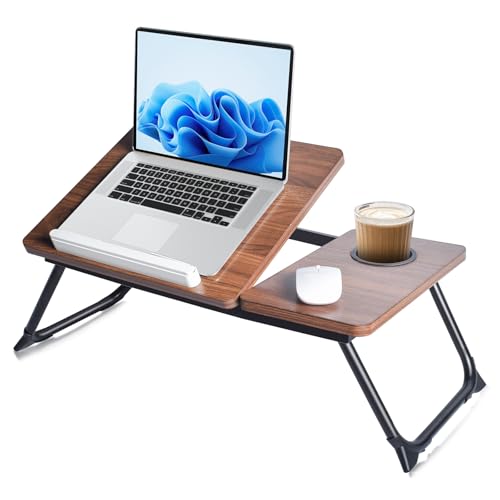Adjustable Lap Desk for Bed - Portable Laptop Tray Table with Foldable Legs, Phone Slot & Cup Holder - Lightweight & Sturdy Breakfast, Work, Study Table for Sofa, Couch, Floor