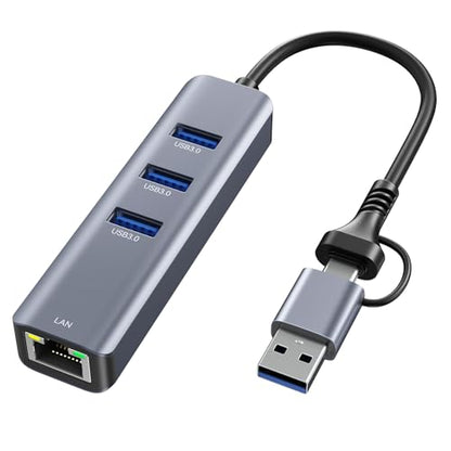 USB to Ethernet Adapter, ABLEWE USB 3.0/USB C to RJ45 Gigabit LAN (1000Mbps) Network Adapter, Compatible with MacBook/Pro/Air, iPhone 15/16 Pro/Max, iPad Pro, Surface Pro, Windows 11/10/8/7, MacOS - color: 4IN1 Gray