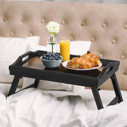 2 Pack Bed Tray Table with Adjustable Legs Breakfast Trays Serving Tray Bamboo Bed Laptap Floding Legs with Handles and Phone Holders - color: 2 Pack