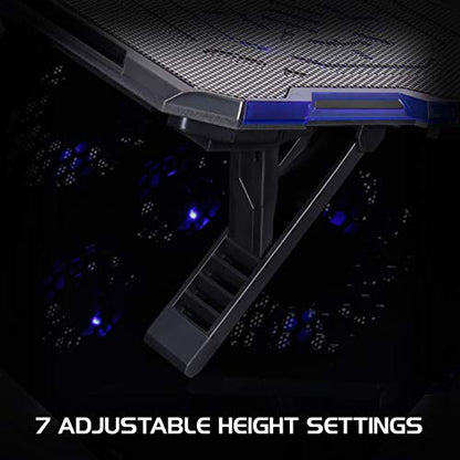 ENHANCE Cryogen Gaming Laptop Cooling Pad - Fits 17 in Computer- Adjustable Laptop Cooling Stand with 5 Quiet Cooler Fans, 2 USB Ports and LED Lighting - Slim Portable Design 2500 RPM (Blue) - color: Blue