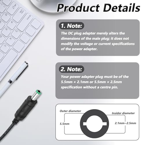 11 Pcs Power Adapter Plug, Universal DC Power Adapter Plug Kit, Connector Tips for Laptop, LED Strip, Router, Camera, AC Charger, 5.5mm x 2.1mm Female Base