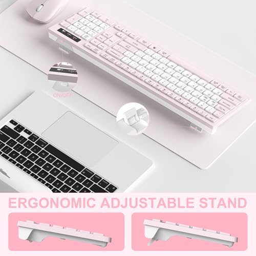 Wireless Keyboard and Mouse Combo, Full-Sized Quiet Wireless Keyboard and Adjustable DPI Mouse, 2.4GHz USB Receiver, Keyboard and Mouse for PC, Windows, Desktop, Laptop (Pink and White-B) - color: Pink and white-B