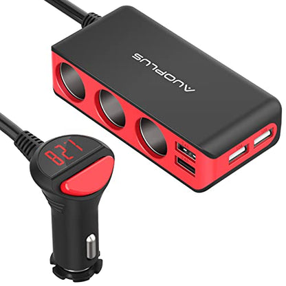 AUOPLUS 120W 3 Socket Cigarette Lighter Splitter Car Charger Adapter, LED Voltage Display Dual 4 USB Chargers(6.8A), Car Charger On/Off Switches 12V for iPhone iPad Samsung GPS Dashcam | LED Voltage Display Dual 4 USB Chargers(6.8A), Car Charger On/Off Sw
