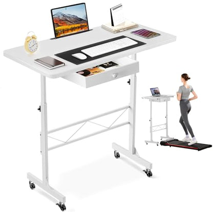 COMHOMA Small Standing Desk Adjustable Height Small Computer Desk Mobile Portable Rolling Laptop Table with Wheels 32" Computer Workstation Sit Stand Desks Portable Standing Table Treadmill desks - color: Cf-white