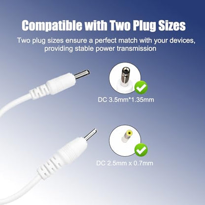USB to Dual DC Power Cable, 5V 2A Y Splitter Cord, USB to DC 3.5mm and DC 2.5mm Charging Cable, Compatible with Moon Lamps Bluetooth Headphones USB Fans and More,5FT/1.5M Charger