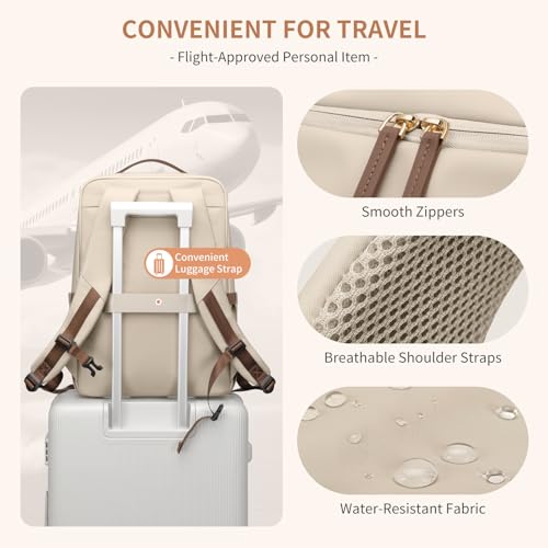 GOLF SUPAGS Stylish Laptop Backpack for Women Airline Approved Perfect for Work College and Travel Multi-Functional Casual Daypack Fits 17.3 Inch Notebook (Apricot) - color: Apricot
