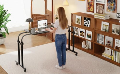 TigerDad Mobile OverBed Recliner Table - Adjustable Height & Length, Stable Laptop Tray Chair Table with Wheels for Kids & Adults
