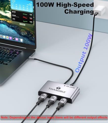 USB C to 3 HDMI Adapter with 100W PD Charging, Triple 4K60Hz Monitor Extender for Dell/Surface Pro/HP, HDMI Splitter Extended Display Hub, Plug & Play Laptop Multi-Screen Adapter