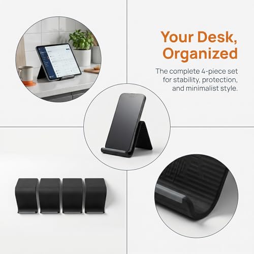 3 Pack 4-in-1 Foldable Silicone Stand for Laptop & Phone Portable Multi-Device Holder with Screen Hook & Notebook Riser Soft Anti-Slip Tablet Mount for Desk Travel Home Office-Black - color: Black3P