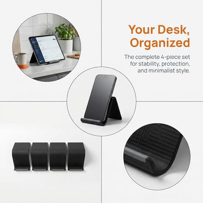 3 Pack 4-in-1 Foldable Silicone Stand for Laptop & Phone Portable Multi-Device Holder with Screen Hook & Notebook Riser Soft Anti-Slip Tablet Mount for Desk Travel Home Office-Black - color: Black3P