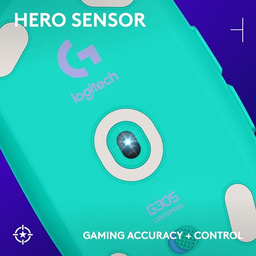Logitech G305 Lightspeed Wireless Gaming Mouse, Hero Sensor, 12,000 DPI, Lightweight, 6 Programmable Buttons, 250h Battery, On-Board Memory, Compatible with PC, Mac - Mint - color: Mint, style: Classic