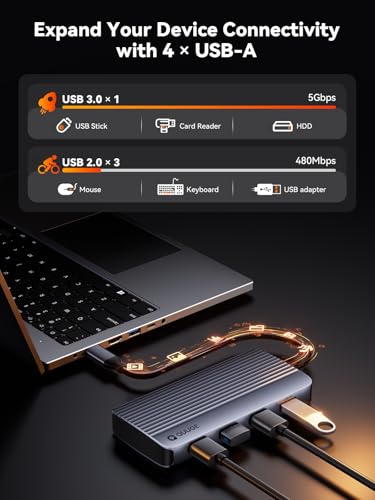 QUUGE Dual Monitor Docking Station, 7 in 1 USB C Hub, 100W for Windows PC | 2 HDMI 4K output, 100W PD input, 5Gbps data transfer, Windows laptop setup, desktop workspace, for travel and hybrid work