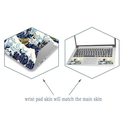 Sticker Skin Cover for 11.6 12 13" 13.3" 14" 15" 15.4" 15.6" Laptop Netbook | Vinyl Decal Skin Sticker Cover Art Notebook PC Reusable Protector ( 2 Wrist Pad Included), Kanagawa Japan Wave - color: Kanagawa Japan Wave