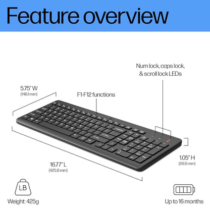 HP 220 Wireless Keyboard - 2.4GHz Connectivity w/Data Encryption - Low-Profile Chiclet Keys - Win/Mac - Laptop, PC Compatible - Shortcut Keys & Num Pad - LED Num, Caps, & Scroll Lock (‎‎805T2AA#ABA) - size: Full Size, style: Keyboard