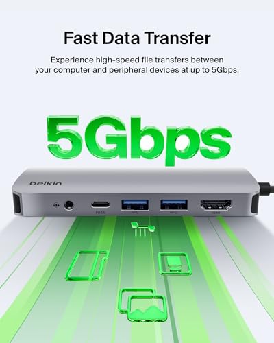 Belkin USB-C Hub 7 in 1 4K HDMI, PD, USB-A, SD & Audio | USB-C docking station for Neo MacBook, iPad Pro, and XPS, includes SD/MicroSD card slots, USB-A ports, 3.5mm audio jack - style: 7-in-1 USB-C Hub
