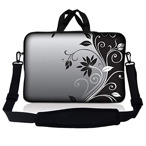 Laptop Skin Shop Neoprene Laptop Sleeve Bag Carrying Case with Handle and Adjustable Shoulder Strap Parent 1 - color: Gray Black Swirl Floral, size: 13 in – 13.3 in