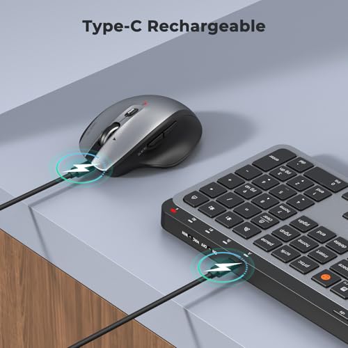 MEETION Wireless Keyboard and Mouse Combo, Rechargeable, Full Size - Gray | Dual Bluetooth and USB connectivity, ergonomic mouse with 4 adjustable DPI, compatible with Windows, Mac, PC, laptop and iPad - color: Full Size Black