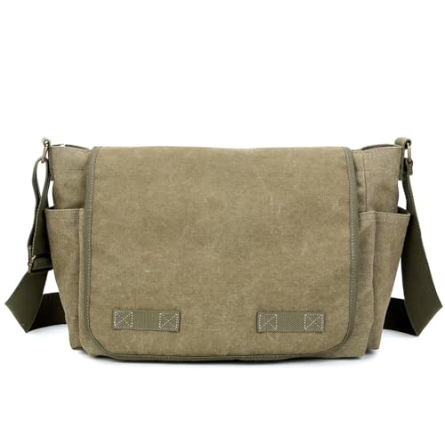 Sechunk Canvas Large Messenger Bag Shoulder bag Cross body bag Crossbody Bag - color: Army Green, size: Large