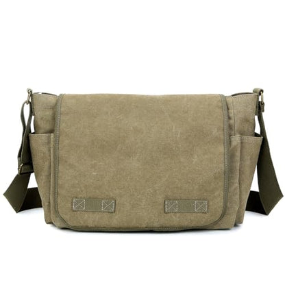 Sechunk Canvas Large Messenger Bag Shoulder bag Cross body bag Crossbody Bag - color: Army Green, size: Large