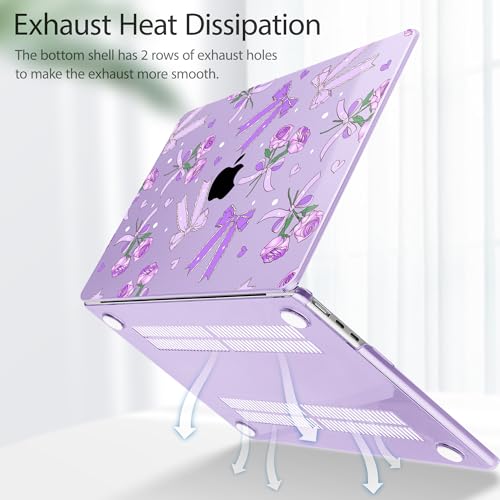 Tuiklol for MacBook Air 13 inch Case M5 2026 M4 2025 M3 2024 M2 2022 Release Model A3449 A3240 A3113 A2681,Plastic Hard Shell Cover for MacBook Air 13.6 with Touch ID, Bow & Rose Purple - color: Bow & Rose Purple