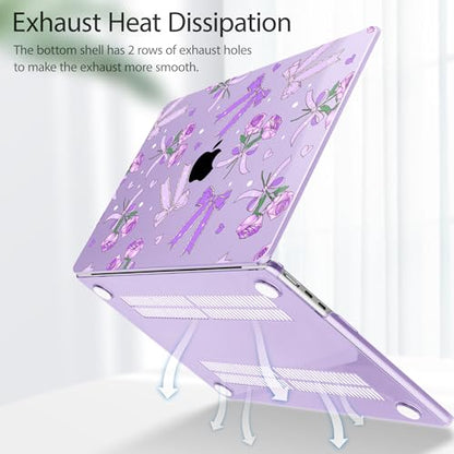 Tuiklol for MacBook Air 13 inch Case M5 2026 M4 2025 M3 2024 M2 2022 Release Model A3449 A3240 A3113 A2681,Plastic Hard Shell Cover for MacBook Air 13.6 with Touch ID, Bow & Rose Purple - color: Bow & Rose Purple