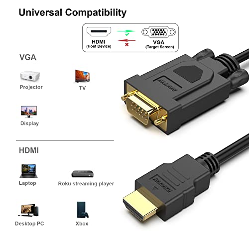 BENFEI 5 Pack HDMI to VGA 6 Feet Cable, Uni-Directional HDMI (Source) to VGA (Display) Cable (Male to Male) Compatible for Computer, Desktop, Laptop, PC, Monitor, Projector, HDTV, Raspberry Pi, Roku - size: 6 Feet, style: 5 PACK