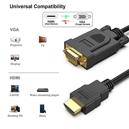 BENFEI 2 Pack HDMI to VGA 10 Feet Cable, Uni-Directional HDMI (Source) to VGA (Display) Cable (Male to Male) Compatible for Computer, Desktop, Laptop, PC, Monitor, Projector, HDTV, Raspberry Pi, Roku - size: 10 Feet, style: 2 PACK