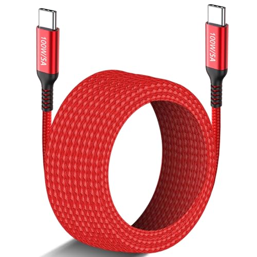10FT USB-C to USB-C Cable 100W, Fast PD Charger Braided Cord Red | Type-C to Type-C Cable for MacBook Air, iMac, iPad Air/Pro/iPhone 17/16/15, Galaxy S26 S25, Sony PS5, Pixel 9 8, OnePlus 9 - color: Red, size: 10FT