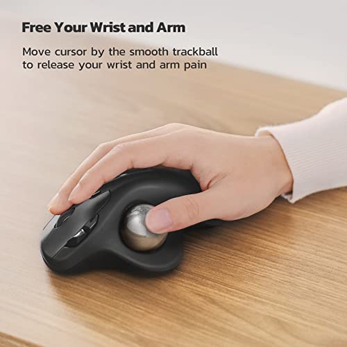 Nulea M501 Wireless Trackball Mouse Ergonomic Thumb Control, 4 DPI Levels | Rechargeable rollerball mouse with Bluetooth USB receiver,3 device use,smooth tracking,compatible with PC Mac Windows-Silver - color: G-Silver