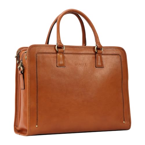 Banuce Italian Full Grain Leather Briefcase for Women Fits 15.6" Laptop | Eco-friendly Leather,Paded Laptop Compartment,Travel-friendly Luggage Strap,Detachable Strap,Office Work,Business Travel - color: Yellow Brown