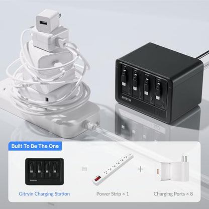 12-in-1 Desktop Modular Charging Station, 4 65W USB C Retractable Chargers with 33.5in Built-in Cables, ETL Surge Protector Charging Hub for Laptop, Phone, Tablet, Home Office Desk, Black - color: Black