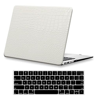 Compatible with Crocodile MacBook Air 13 inch Case 2021 2020 2019 2018 M1 A2337 A2179 A1932, Textured Elegant Luxury Aligator Skin Snakeskin PU Leather Hard Shell & Keyboard Cover, White - color: # White Crocodile