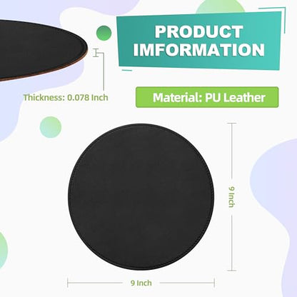 Mouse Pad，Round Mouse Pad，PU Mouse Pad，Leather Mouse Pad with Stitched Edge Micro-Fiber Base with Non-Slip Waterproof，Mouse Pad for Computers，Laptop，9 x 9 Inch (Black) - color: Black, size: 9L x 9W inches