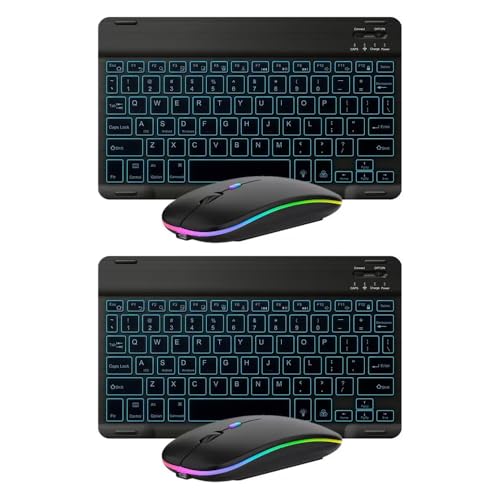 2 Pack Ultra-Slim Bluetooth Keyboard and Mouse Portable Mini Wireless Keyboard Rechargeable 7-Color Backlit for Apple iPad iPhone Samsung Tablet iPhone Smartphone iOS Android Windows,Black - color: 2 Pack black