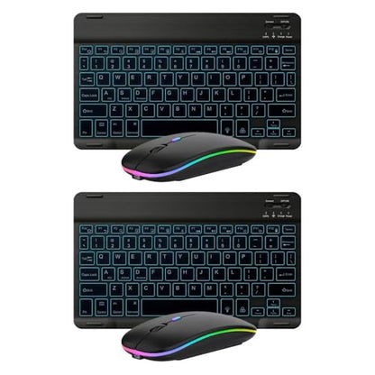 2 Pack Ultra-Slim Bluetooth Keyboard and Mouse Portable Mini Wireless Keyboard Rechargeable 7-Color Backlit for Apple iPad iPhone Samsung Tablet iPhone Smartphone iOS Android Windows,Black - color: 2 Pack black