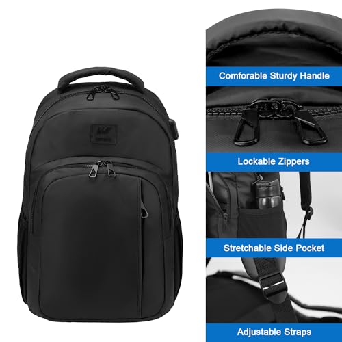 WOLT Laptop Backpack for Men Women for 15.6 Inch and 17 Inch Notebook, Travel Backpack Carry On Flight Approved with Computer Compartment, College Bookbag with USB Charging Port (Black) - color: Black