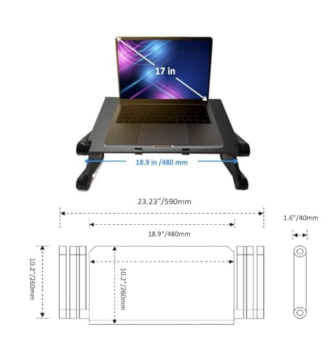 Adjustable Lap Laptop Computer Portable CPU Cooling Fan Ergonomic Vented Table Stand Desk Tray (480 * 260mm with Mouse Pad & Double Fans, Black) - color: Black, size: 480*260mm with Mouse Pad & Double Fans
