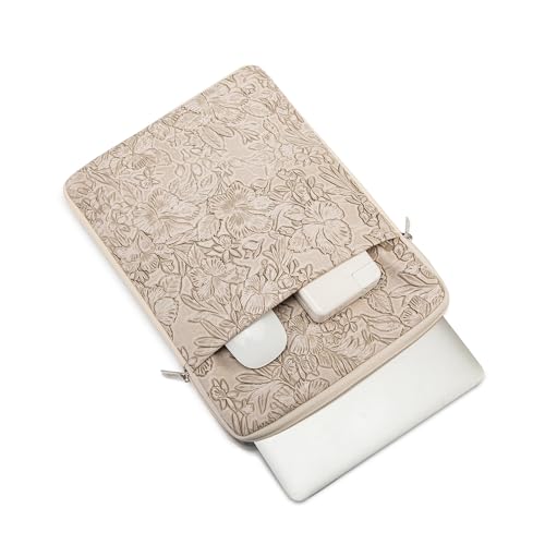 Kinmac 360° Protective Vertical Laptop Sleeve Case Cover Bag (Apricot Flower PU, 13.5 inch-14 inch) - color: Apricot Flower PU, size: 13.5 inch-14 inch