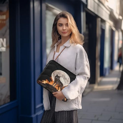 Flame and Moon Wolf Waterproof Laptop Sleeves 14-16 Inch Padded Quilted Laptop Protector Bag Notebook Case - color: flame and moon wolf, size: Large