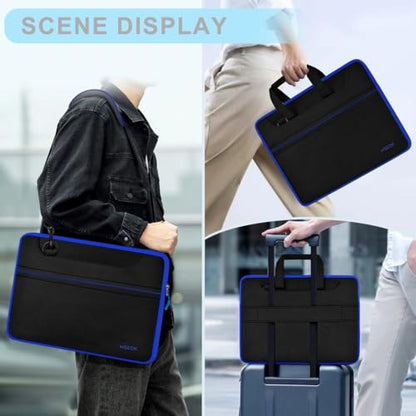 Laptop Case 15.6 inch Shoulder Bag, Durable Shockproof Protective Computer Carrying Briefcase with Multi-Pockets and Strap Compatible with Most 15.6 inch Notebooks,Black blue - color: Black Blue, size: 15.6"