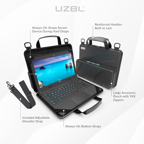 11-11.6 Inch Always-on Chromebook Protective Hard Shell Case Cover with Pouch and Shoulder Strap, Fits MacBook Neo 13 inch - color: Black PU