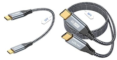 LDLrui USB C Monitor Cable, 4K UHD Display, 20Gbps Data Transfer, 100W PD Charging, USB 3.2 Gen2x2 Video Cable, [1FT+6FT, 2 Pack] for Dell, Sandisk, Samsung T7, ARZOPA, KYY, MNN - size: 1FT+6FT, style: Straight Type C
