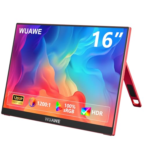 WUAWE Portable Monitor 16 inch Gift for Girls, 1920x1200P FHD 100% sRGB for Drawing & Design, USB C HDMI External Screen Ultra-Thin Metal for Laptop/Mac/Phone/Xbox/PS5(Red) - color: W1-Red