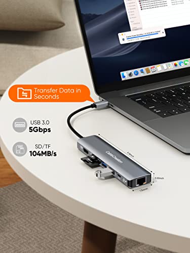 CableCreation 7-in-1 USB C Hub Adapter with 1Gbps Ethernet,4K@60Hz HDMI | 2 USB 3.0 Ports,100W PD, Lightweight, SD/TF Cards Reader for Steam Deck MacBook Pro/Air, iPad Pro - color: 4K/60Hz 7 in 1