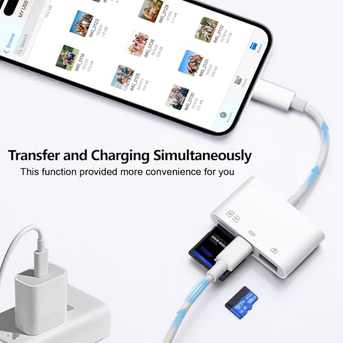 SD Card Reader for iPhone 15-17, 4-in-1 USB C SD Card Reader iPhone with SD/TF/USB-A 3 Slots & Charging Port, Digital Trail Camera Card Viewer for MacBook Laptop Android Phone, Plug and Play - size: 4-IN-1 SD Card Reader